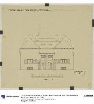 Darmstadt, Projekt Doppelhaus Cabinet, fünfte Version, Aufriss der Nordfassade