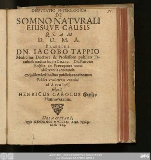 Disputatio Physiologica De Somno Naturali Eiusque Causis