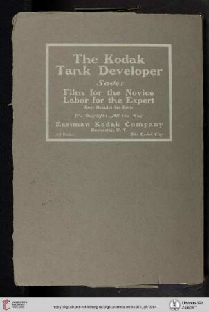 Eastman Kodak Company [The Kodak Tank Developer, back cover verso]