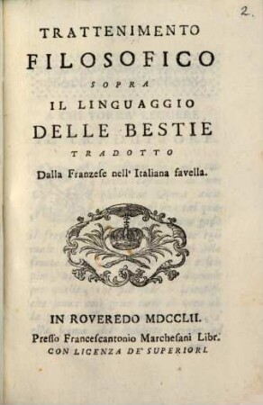 Trattenimento filosofico sopra il Linguaggio delle Bestie