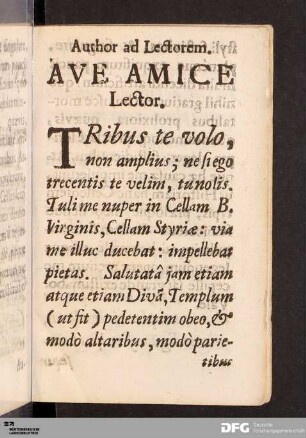 Author ad Lectorem. Ave Amice Lector.
