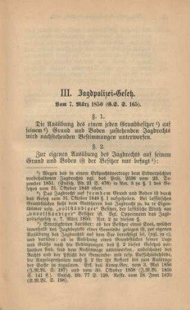 III. Jagdpolizei-Gesetz. Vom 7. März 1850.