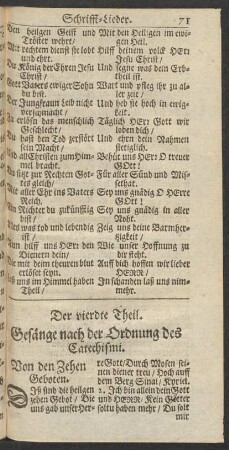 Der vierdte Theil. Gesänge nach der Ordnung des Catechismi.
