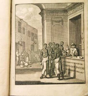 Titelblatt, Kupferstich, aus: Willem Bosman: Nauwkeurige beschryving van de Guinese Goud-tand-en Slave-kust, Amsterdam 1757