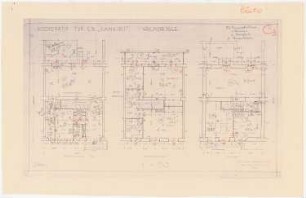 Gesamtbebauungsplan Ankara Ankara Kooperatifi. Haustypen: (Lichtpause von Inv.Nr. 23257): Typ C3, CANKIRI, Reihenhaus 3 Zimmer, Grundriss Kellergeschoss, Erdgeschoss und Obergeschoss 1:50