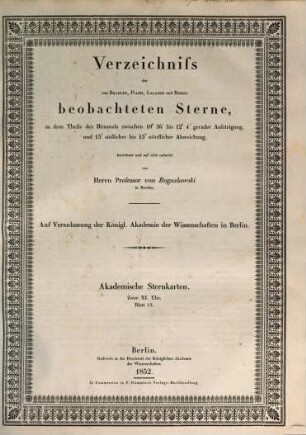 Verzeichniss der von Bradley, Piazzi, Lalande und Bessel beobachteten Sterne, 12. 1852