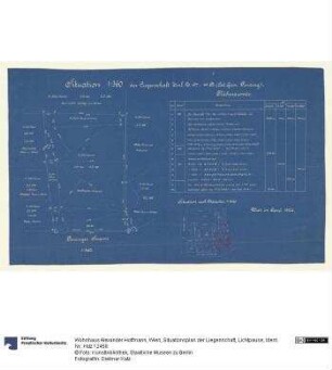 Wohnhaus Alexander Hoffmann, Wien, Situationsplan der Liegenschaft, Lichtpause