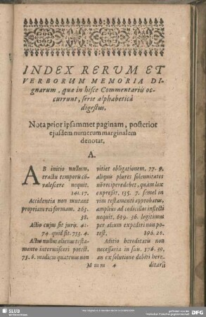Index Rerum Et Verborum Memoria Dignarum, quae in hisce Commentariis occurunt, serte alphabetica digestus