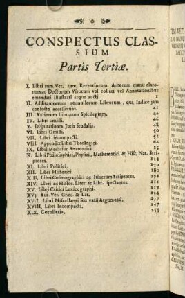 Conspectus Classium Partis Tertiae.
