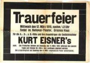 Maueranschlag zu einer Trauerfeier für den ermordeten Ministerpräsidenten Kurt Eisner