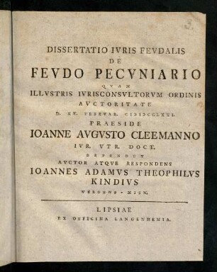 I-XXIV, Dissertatio Iuris Feudalis