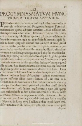 Ad PROGYMNASMATUM HUNC PRIMUM TOMUM APPENDIX.
