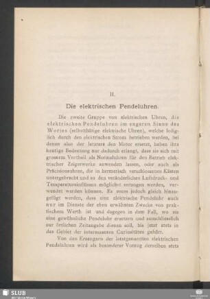 II. Die elektrischen Pendeluhren