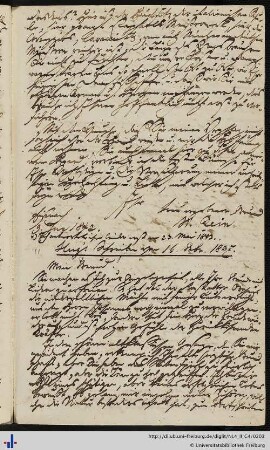 Brief von Johann Leonhard Hug an Franz Karl Grieshaber (16.02.1837 [?])