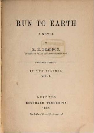 Run to earth : a novel. 1
