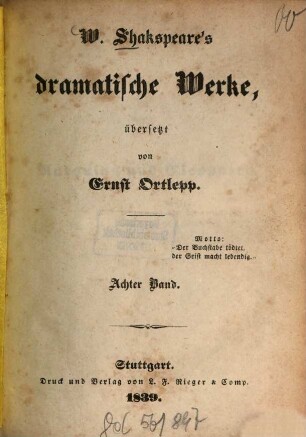 W. Shakspeare's dramatische Werke, 8