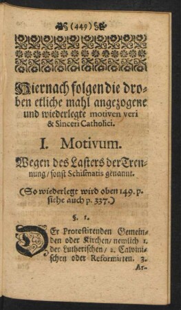 Hiernach folgen die droben etliche mahl angezogene und wiederlegte motiven veri & Sinceri Catholici.