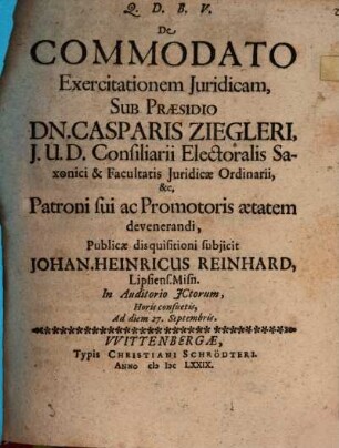 De commodato exercitatio iur.