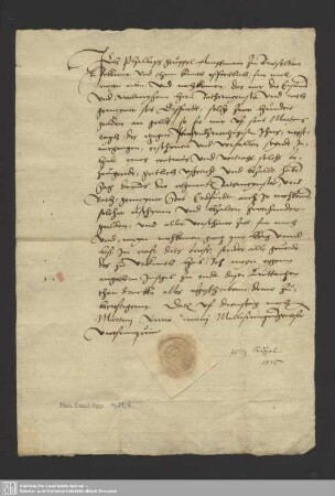Schuldschein von Philipp Geuppel, Amtmann zu Brostelden (?) für den Rat zu Erfurt - Mscr.Dresd.App.1931,Nr.3