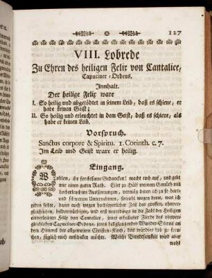 VII. Lobrede Zu Ehren des heiligen Felix von Cantaliee, Capuciner-Ordens.