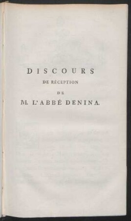 Discours De Réception De M. L'Abbé Denina