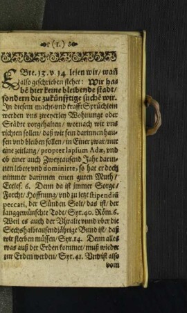 EBre. 13. v. 14 lesen wir/ wan[n] also geschrieben stehet: [...]