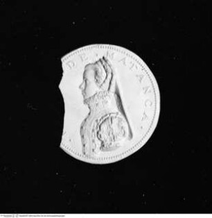Medaille der Iosina de Matanca: Brustporträt nach rechts mit Schleier und hohem Spitzenkragen; Perlrand