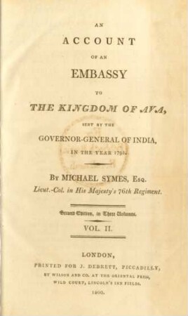 Vol. 2: An account of an embassy to the kingdom of Ava