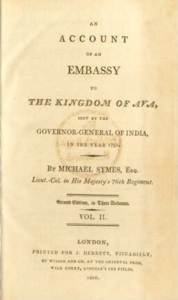 Vol. 2: An account of an embassy to the kingdom of Ava