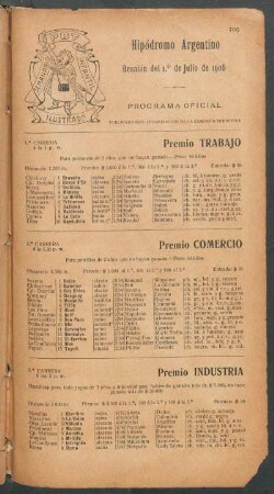 Hipódromo Argentino - Reunión del 1. de Julio de 1906 - Programa oficial