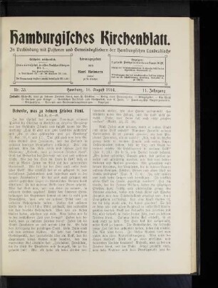 Nr. 33. Hamburg, 16. August 1914. 11. Jahrgang.
