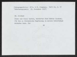 Brief von Gerhart Hauptmann an Ludwig Lindner