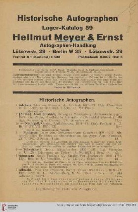 Historische Autographen (Nr. 1-286)