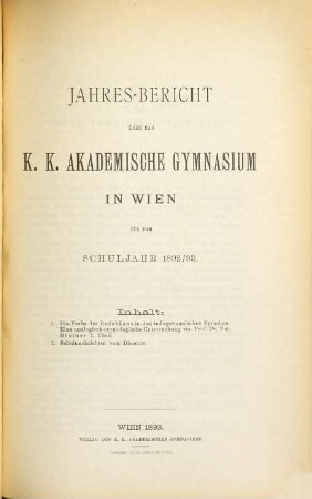 Jahresbericht. 1892/93