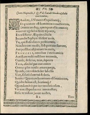 VII. Cento Nuptialis, e Q. Val. Catulli Hendecasyllabis concinnatus,