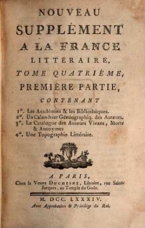 La France littéraire, 4. 1784