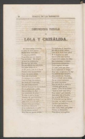 Correspondencia particular de Lola y Crisálida. - [Continuación]