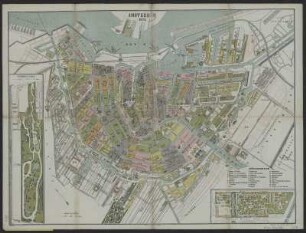 Stadtplan von Amsterdam, 1:10 500, Lithographie, 1878 : Platte grond van Amsterdam in 1878 : met Kaartjes van Vondelspark en Zoölogischen Tuin / door A. Braakensiek. - 1:10 500. - Amsterdam : Funke , 1878. - 1 Kt. : mehrfarb. ; 51 x 38 cm. - Mit Straßenverz. auf d. Rücks. - Mit 2 Nebenkt.
