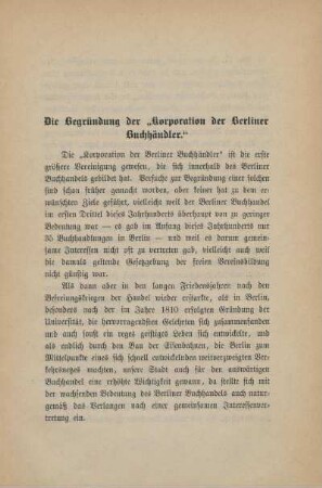 Die Begründung der "Korporation der Berliner Buchhändler"