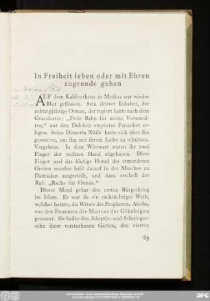 In Freiheit leben oder mit Ehren zugrunde gehen