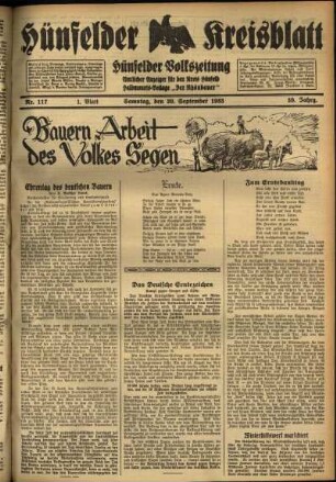 Erste Ausgabe vom Samstag, den 30. September 1933.