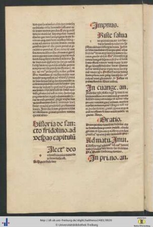 Historia de sancto fridolino ad vesperas capitulum.