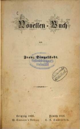 Novellen-Buch von Franz Dingelstedt
