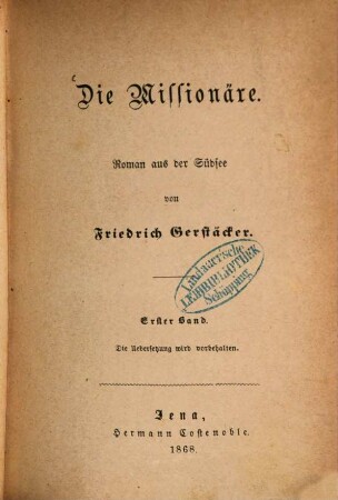 Die Missionäre : Roman aus der Südsee von Friedrich Gerstäcker, 1