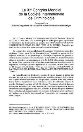 9-12, Le XIe Congrès mondial de la Société internationale de criminologie