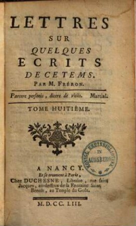 Lettres sur quelques ecrits de ce tems, 8