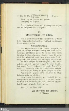 IX. Wiederbeginn der Schule