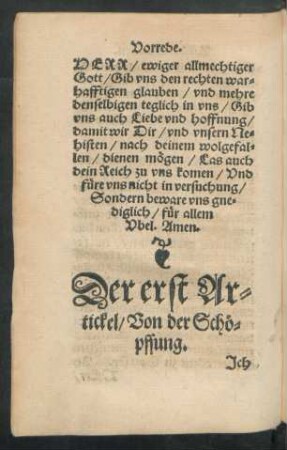 Der erst Artickel/ Von der Schöpffung.