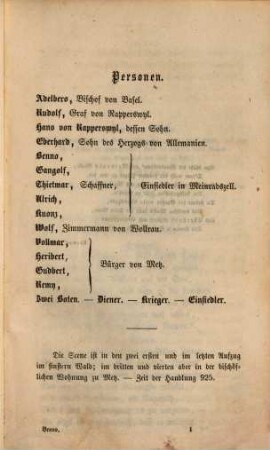Jugend- und Schul-Theater zur Uebung im Vortrag und Schärfung des Gedächtnisses wie zu belehrender Unterhaltung : für Jugend- und Familienkreise, Bildungs- und Erziehungs-Anstalten, Schulbibliotheken etc. etc., 1. Benno. Die ungleichen Brüder. Zriny