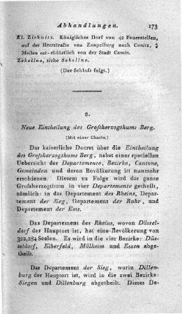 Neue Eintheilung des Grossherzogthums Berg